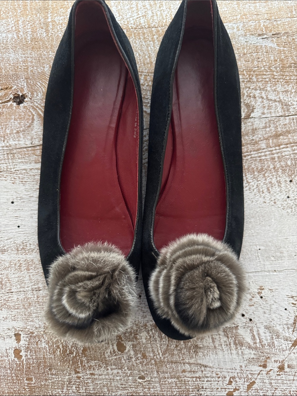 Black Suede Calzaturificio Marco Flat Shoes With Fur Pom Pom 8